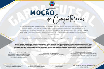  Moção de Congratulação aos responsáveis pela ESCOLA GARRA DE FUTSAL