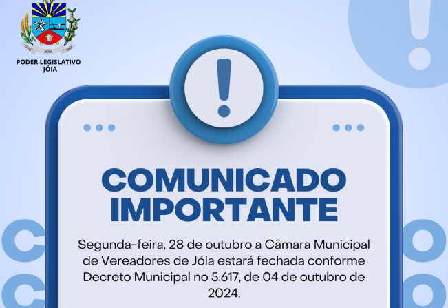 Câmara Municipal de Jóia decreta ponto facultativo em conformidade com Decreto Municipal