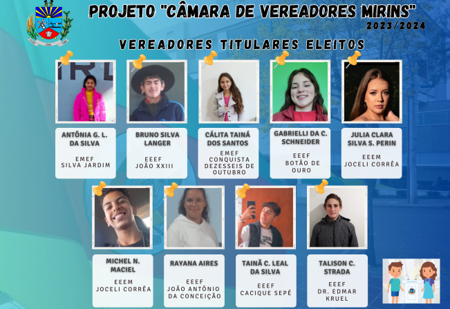 Os futuros líderes mirins de Jóia irão assumir seus cargos.