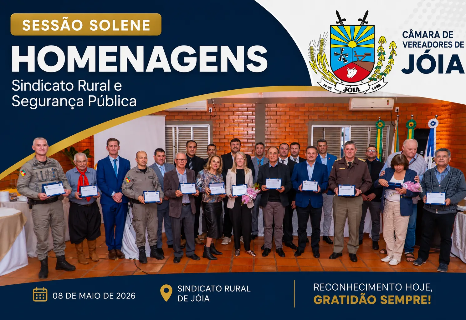Sessão Solene homenageia lideranças do Sindicato Rural e profissionais da Segurança Pública em Jóia